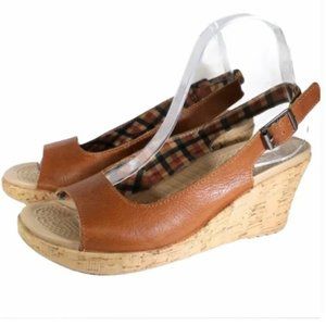WANTED! CROCS wedge cork leather sandals 10
